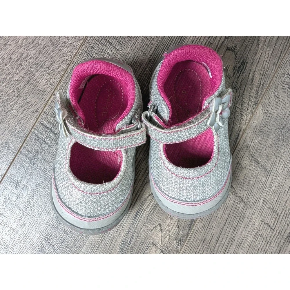 Stride Rite Surprize Pauline Baby Girls Silver Pink Sparkle Sandals Sz 3 Toddler